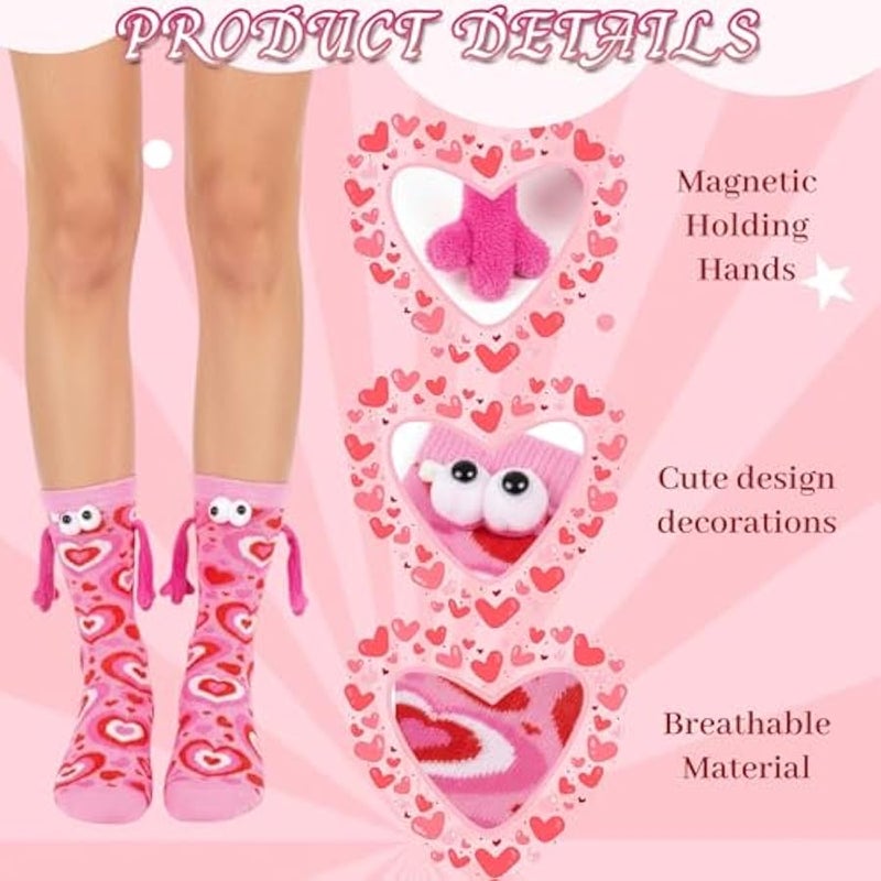 JFBNXB Couples Socks, Funny Valentine's Novelty Socks Holding Hands, 4 Pairs of Soft Cozy Socks for Couples and Best Friends, Perfect for Romantic Gestures and Gift Giving - Image 3